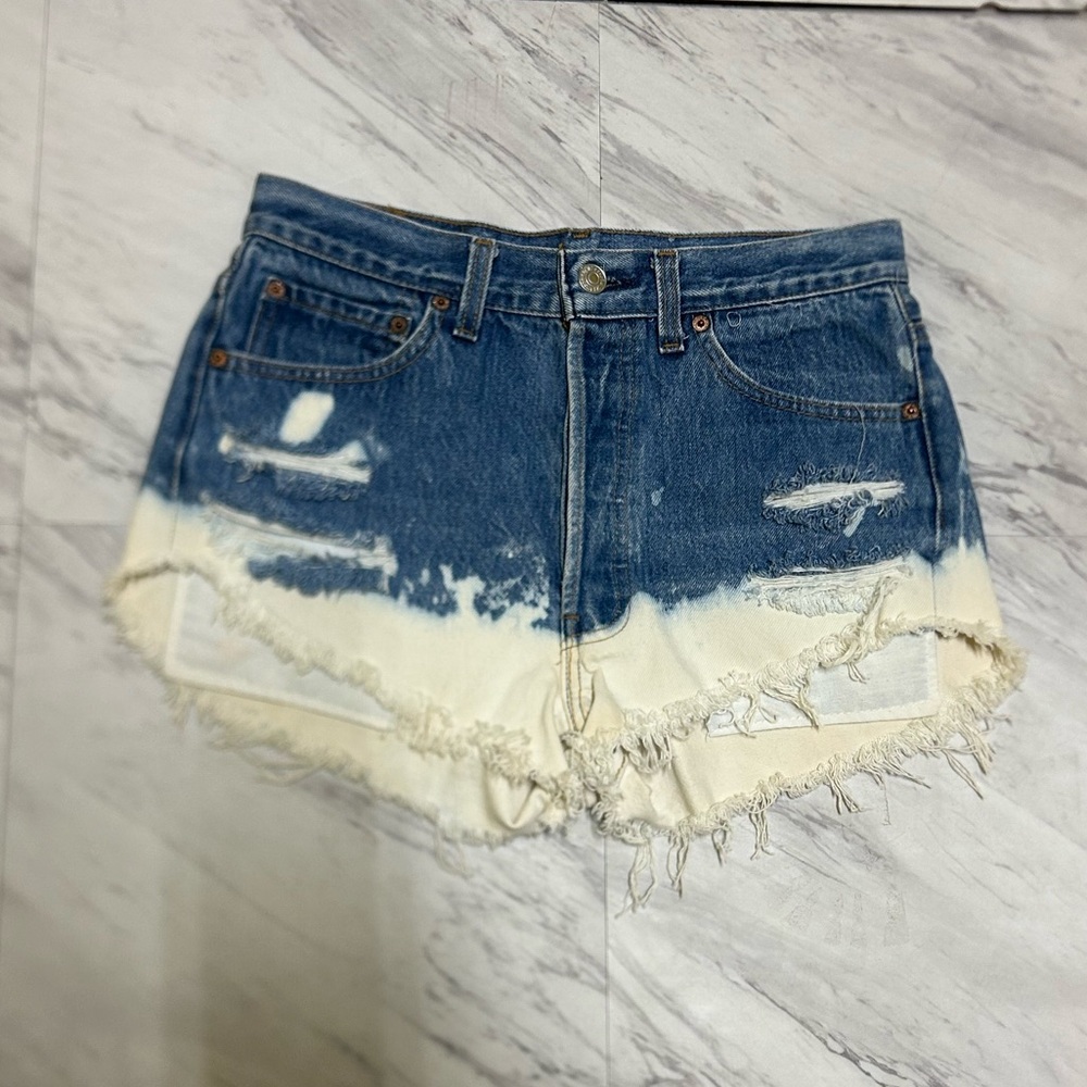 Vintage Levi’s 501 Blue and bleach-Dye Distressed Denim Shorts